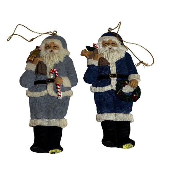 Berties Collectibles Vintage Blue Santa Claus Christmas Tree Ornaments Folk Art - Picture 1 of 5